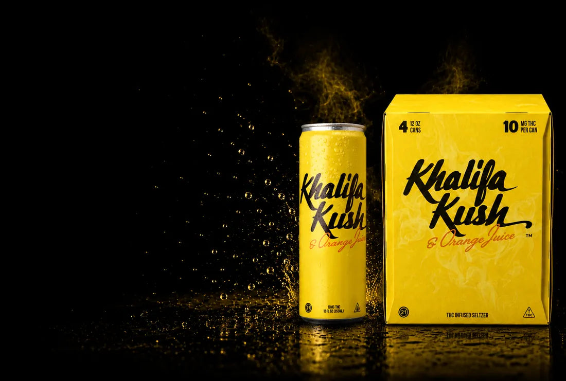 A can and four-pack with a splash of water